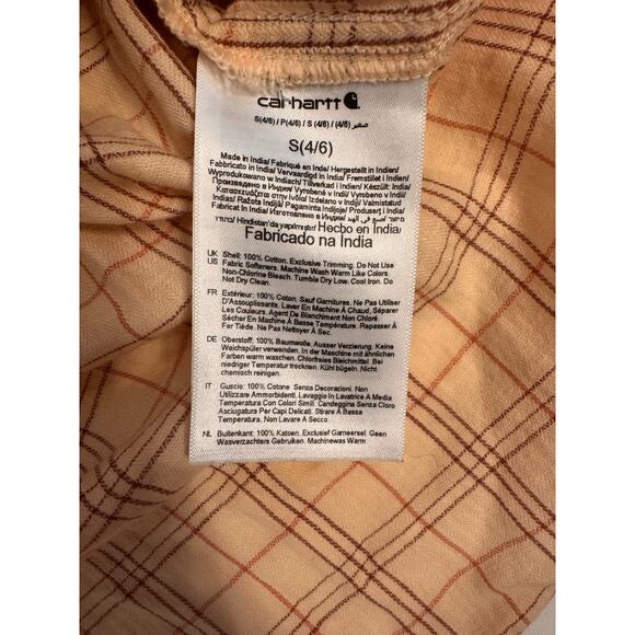 Carhartt Women's Loose Fit Plaid Flannel Button Down Shirt Size S Cream - Picture 5 of 5